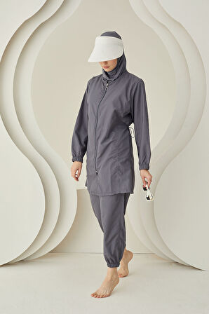 Antrasit Plain Pattern Tesettür Mayo