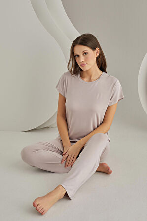 Lila Viskon Sütyenli Pijama Takımı