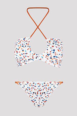 Renkli Triana Boyundan Bağlamalı Straplez Bikini Takımı