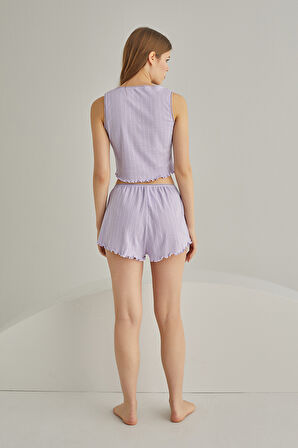 Lila Self Patterned Crop Şort Takım