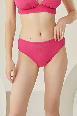 Fuşya Reps Yüksek Bel Tek Alt Bikini