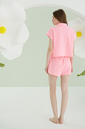 Fuşya Şortlu Önden Düğmeli Pijama Takımı