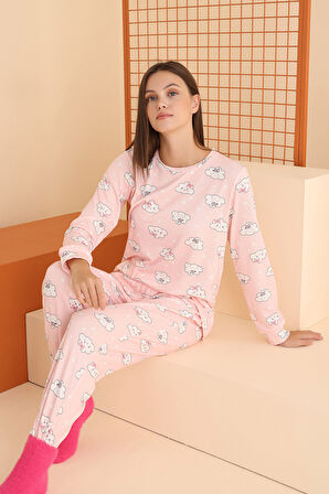 Pembe Cloud Pattern Pijama Takımı