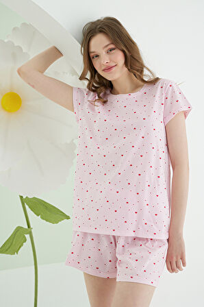Pembe Kalpli Şortlu Pijama Takımı