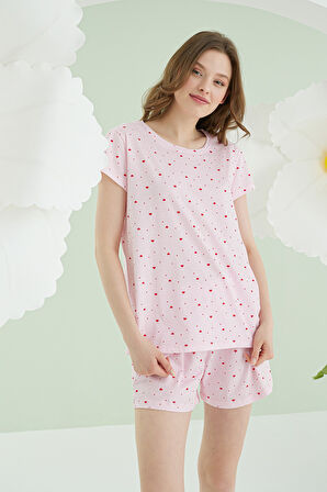 Pembe Kalpli Şortlu Pijama Takımı