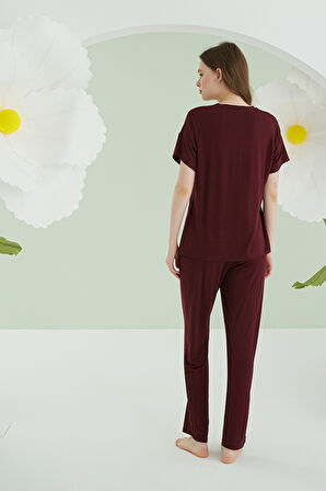 Bordo Modal V Yaka Pijama Takımı