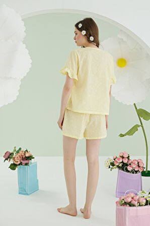 Sarı Papatya Şortlu Önden Bağlamalı Pijama Takımı