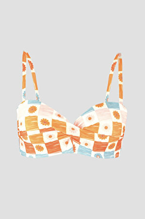 Turuncu Daisy Forest Straplez Tek Üst Bikini