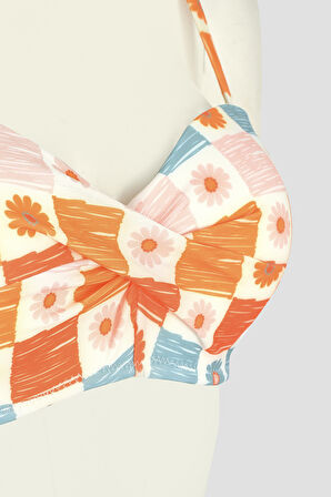 Turuncu Daisy Forest Straplez Tek Üst Bikini