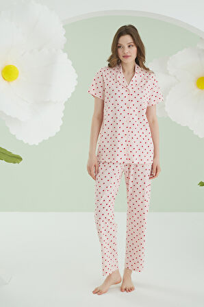 Pembe Berry Önden Düğmeli Pijama Takımı