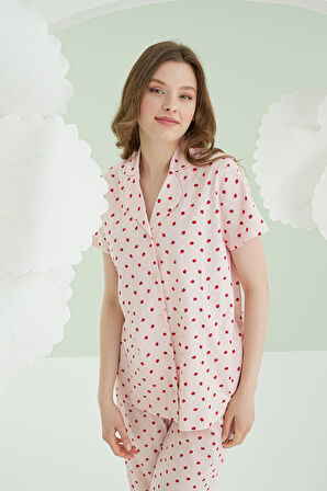 Pembe Berry Önden Düğmeli Pijama Takımı