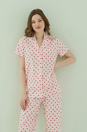 Pembe Berry Önden Düğmeli Pijama Takımı