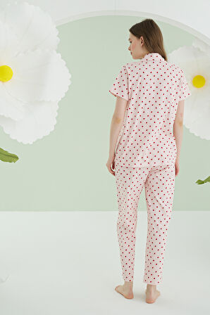 Pembe Berry Önden Düğmeli Pijama Takımı