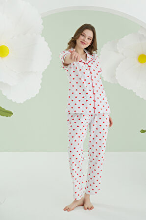 Ekru Kalpli Önden Düğmeli Pijama Takımı