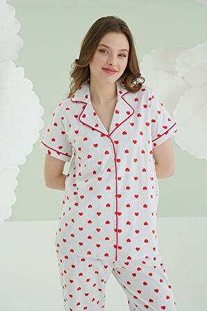 Ekru Kalpli Önden Düğmeli Pijama Takımı