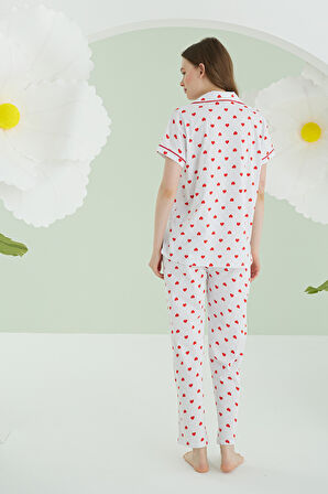 Ekru Kalpli Önden Düğmeli Pijama Takımı