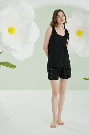 Siyah Bow Şortlu Pijama Takımı