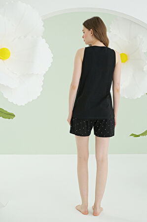 Siyah Bow Şortlu Pijama Takımı