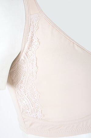 Taş Rengi Dantel Detaylı Toparlayıcı Sütyen