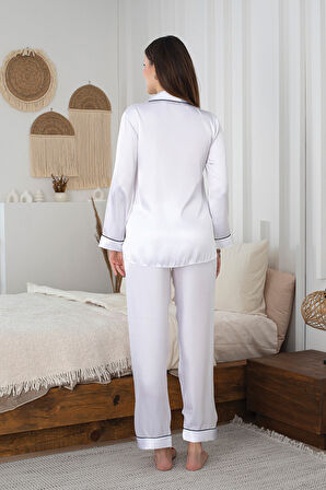 Beyaz Saten Pijama Takımı