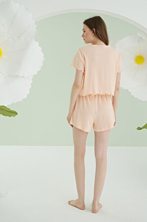 Somon Önden Düğmeli Crop Şort Takım