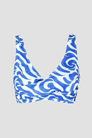 Lacivert Beyaz Önü Burgulu Sırttan Bağlamalı Tek Üst Bikini