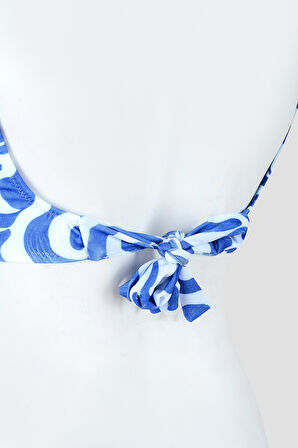 Lacivert Beyaz Önü Burgulu Sırttan Bağlamalı Tek Üst Bikini