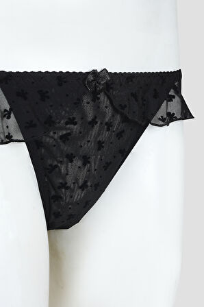 Siyah Bow Fırfırlı String