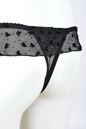 Siyah Bow Fırfırlı String