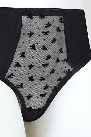 Siyah Bow Yüksek Bel Slip Külot