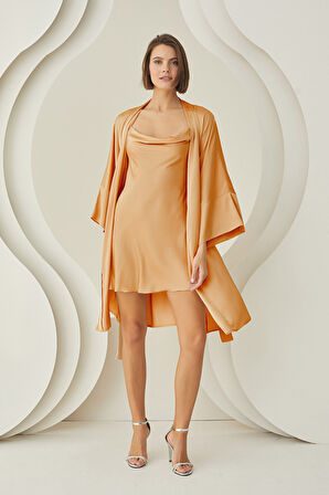 Kiremit Silky Kısa Kuşaklı Tek Sabahlık