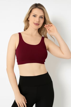 Bordo Halter Yaka Dikişsiz Sütyen
