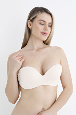 Ekru Askısız Straplez Destekli Sütyen