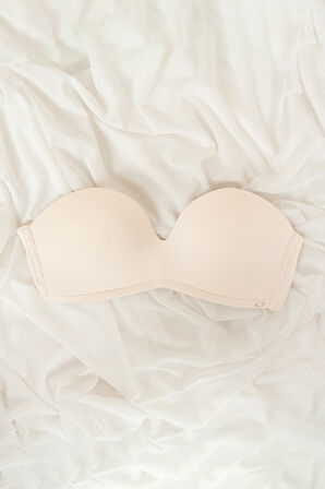 Ekru Askısız Straplez Destekli Sütyen