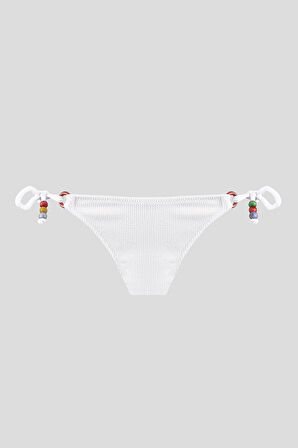 Beyaz Square Wick Yandan Bağlamalı Tek Alt Bikini