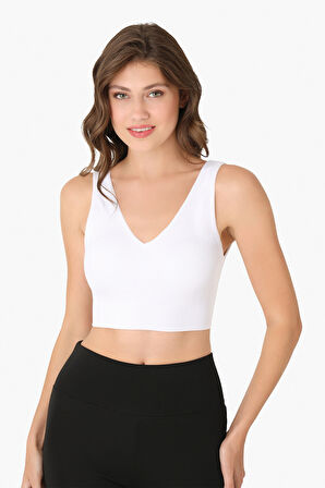 Beyaz Dikişsiz Kaplı V Yaka Büstiyer