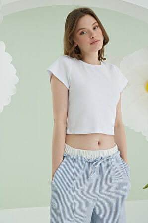 Mavi Crop Pijama Takım