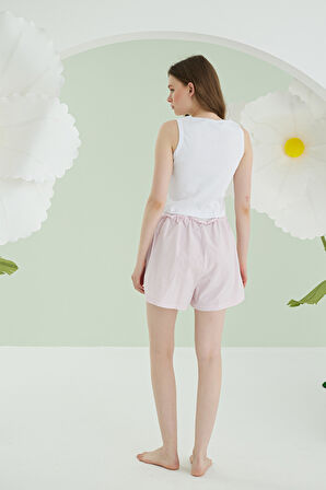 Pembe Kurdele Crop Şort Takım