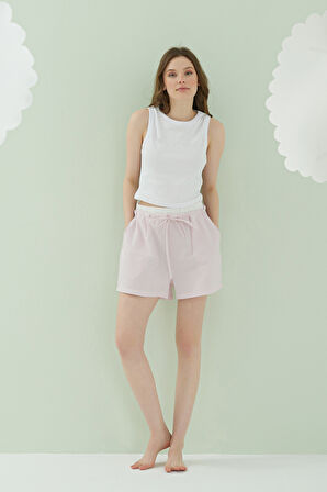 Pembe Kurdele Crop Şort Takım