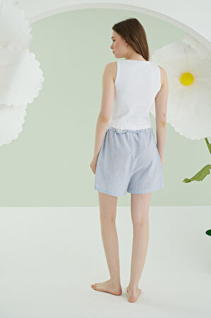 Mavi Kurdele Crop Şort Takım