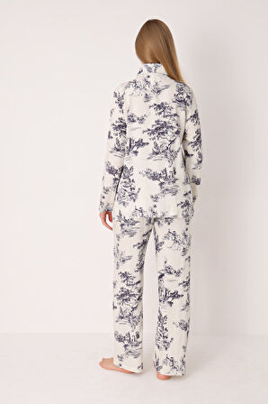 Lacivert Önden Düğmeli Pijama Takım