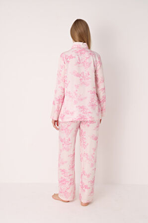 Pembe Önden Düğmeli Pijama Takım