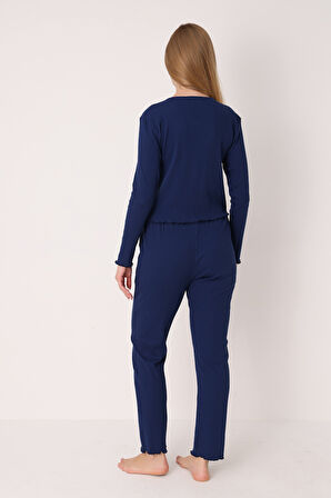 Lacivert Önden Düğmeli Pijama Takımı
