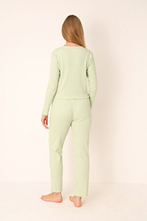 Yeşil Önden Düğmeli Pijama Takımı