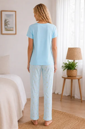 Mavi Pineapple Bisiklet Yaka Pijama Takımı