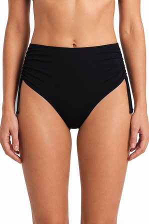 Siyah Yanları Büzgülü Yüksek Bel Tek Alt Bikini