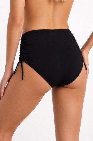 Siyah Yanları Büzgülü Yüksek Bel Tek Alt Bikini