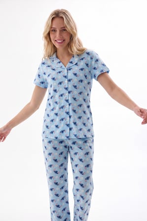 Mavi Stitch Önden Düğmeli Pijama Takımı
