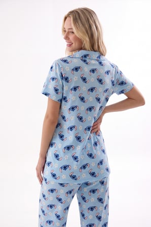 Mavi Stitch Önden Düğmeli Pijama Takımı
