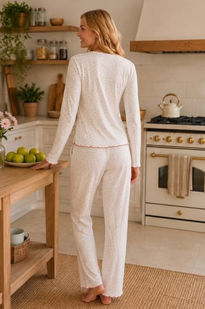 Ekru Pointel Kirazlı Pijama Takımı